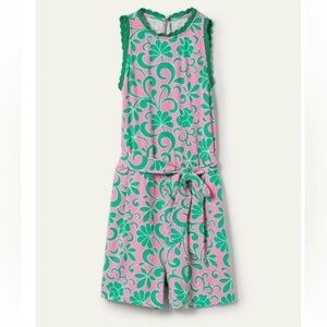 Boden Crochet Detail Jersey Romper Pink Green US Size 12P Petite NWT Preppy